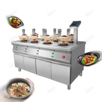 Full-automatic Gas Microcomputer Control Cooking Range 360 degrees automatic rotation Commercial 8-head Pot Burner Stove