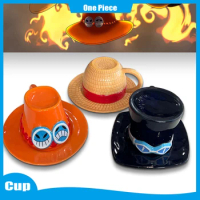 One Piece Anime Figure Luffy Ace Sabo Straw Hat Bowl Water Cup Ceramic Mug Cups Ceramic Tableware Noodle Bowl Chopstick Gifts