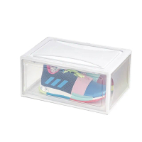 【E-life】家用簡易透明磁吸掀蓋鞋盒一般款 5入組(一般高度/鞋盒/防塵/磁吸掀蓋/鞋架/收納)