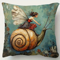 Double Sided Fantasy Snail Story Printed Soft Decorative Pillow Case No Filler with Zipper Closure f