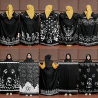 BISA COD Sarung Santriwati Mbak Santri Bahan Santung Goyor Printing Hitam Bunga Rayon Motif Pria Wan
