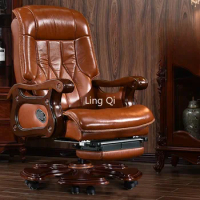 Genuine Leather Boss Office Chairs Reclining Massage Home Lifting Computer Chair Swivel Solid Wood Muebles Office Furniture