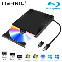 TISHRIC Blu Ray USB3.0 External Optical Drive Burner 3D Blu-ray Burner Reader Writer Slim BD CD DVD Optical Bluray For Computer