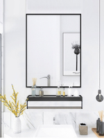 浴室玻璃鏡子壁掛式帶置物架貼墻自粘免打孔洗手間衛浴廁所洗漱臺