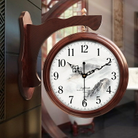 大號中國風實木雙面掛鐘創意新中式石英鐘表客廳靜音鐘表裝飾時鐘