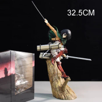 32.5cm Anime Attack on Titan Figurine GK Mikasa Ackerman Figure Station Tree Stump Model Ackerman Figure PVC Collectible Toys