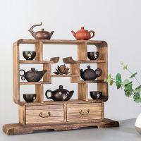 小博古架實木中式迷你桌面擺件紫砂壺展示架多寶閣茶具架子置物架
