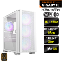 【技嘉平台】i5十四核GeForce RTX 4060Ti{點心時間}WIFI電競AI電腦(I5-14500/B760/16G/1TB)