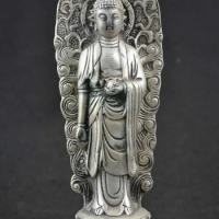 Copper Brass craft Tibetan Buddhism Silver stand Lotus Flower Shakyamuni Amitabha Buddha statue
