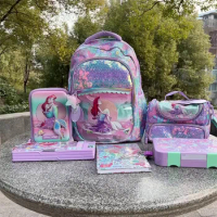 Genuine Disney Australia Smiggle Mermaid School Bag Children Stationery Student Pen Case Lunch Bag Backpack Set Gift