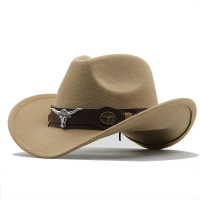 Simple Curved Brim Hat Woolen Jazz Hat British Style Top Hat Cowboy Belt Solid Color Western Cowboy