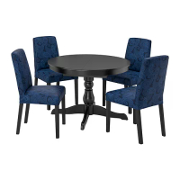 INGATORP/BERGMUND 餐桌附4張餐椅, 黑色/kvillsfors 深藍色/藍色, 110/155 公分