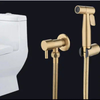 Stainless Steel Gold Toilet Bidet Sprayer Faucet Shower Hand head Spray Set Douche Protable Water Hose Kit Hanging Holder