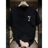 T-shirt lengan pendek leher kru lelaki yang serba boleh, baju bercetak kasual, T-shirt bercetak 777,