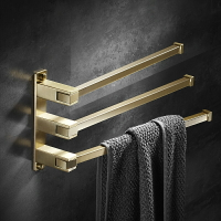 黃銅加厚旋轉毛巾架方形極簡折疊活動拉絲金三層五層單桿衛浴掛桿