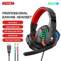 Tai nghe chơi game T WOLF Thunder Wolf H120 nhẹ cho máy tính với điện thoại có dây, micro để chơi es