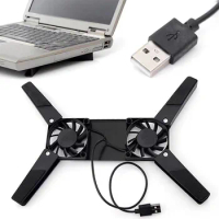 2021 New Laptop Desk Support Dual Cooling Fan Notebook Computer Stand Foldable USB Rack Holder Black
