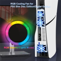 Cooling Fan for PS5 slim Console Fan For PS5 Slim Gaming Accessories with LED Light Cooling System