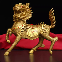 Brass Kirin Large Size Pair of Town House Fire Kirin Brings Wealth and Gives Children Chinese Style Home Living Room