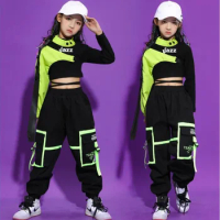 Pakaian Hip Hop Ballroom Anak Kaus Atasan Crop Celana Kargo Taktis Streetwear untuk Anak Perempuan Baju Kostum Tari Jazz