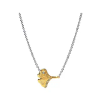 Shine Gold CZ Gingko Leaf Chokers Pendants Necklaces For Women Jewelry 925 Silver 45cm Link Chain 3 Rings Lobster Clasp LOGO Tag