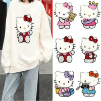 Sanrio Hello Kitty Anime Embroidery Patch for Clothing Fusible Patches on Clothes DIY Hoodies Garment Sewing Applique Decor Gift