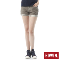 EDWIN MISS 503反摺條紋棉麻短褲-女-咖啡