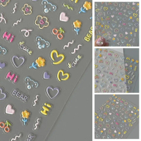 Korean Style Cute Bear Stickers Adhesive Removable For Nails Art Stickers T4U4