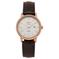 Alexandre Christie Primo AC 1007 LD Brown Rosegold Dial White Leather Strap Women's Watch