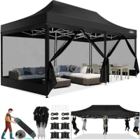10x20 Canopy Tent Heavy Duty Waterproof Easy to Set Up Pop Up Canopy Screened Tent Ez up Canopy with Mosquito Netting Sidewalls