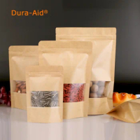 Dura-Aid Standup kraft paper bag with window and zipper for food 9x14x3cm_3.5''*5.5'' 100pcs free shipping
