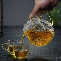 優樂悅~錘紋玻璃泡茶壺 家用高硼硅玻璃煮茶器 透明過濾花茶壺燒水壺手沖壺 茶壺