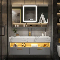 Bathroom Furniture Solid Wood Cabinet With Sink Wash Basin With And Mirror Vanity Toilet Simple Modern Washbasin Light Luxury