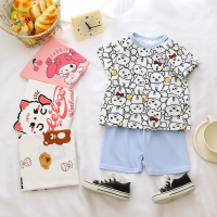 1Set New Summer Girls Boy Unisex T-Shirt with Pant Bear Dinosaur Melody Rabbit for 2-8 Year Old Clot