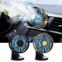 5V USB Car Dashboard Fan ABS Automotive LED Light 3 Speed Cooling Fan Portable 360 Rotatable Double-Head Fan For Car Accessories