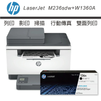 【HP 惠普】LJ Pro MFP M236sdw 雷射複合機+W1360A 黑色 原廠碳粉(W1360X 136X 136A W1360A)