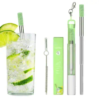 Collapsible Stainless Steel Straws Telescopic Drinking Metal Straws Telescopic Travel Straw Set Portable Pocket Straws For