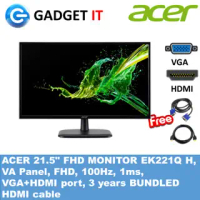 ACER EK221Q H / EK221QH 21.5 LFHD MONITOR, VA Panel, FHD, 100Hz, 1ms,  VGA+HDMI port, 3 years Warran