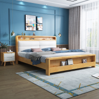 HDB Storage Bed Frame with Storage Drawers Nordic Solid Wood Bed Bedroom Furniture Bed Frame Household 1.8 M Master Bedroom Double Bed with Soft Bag Queen King Bed
