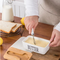 Ceramic Butter Dish With Lid Knife Butter Stick Holder Cheese Dessert Cake Tray Butter Stick Keeper Tray Home Container Butter D