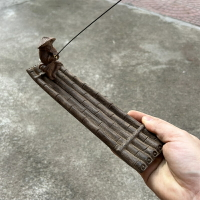 越南沉香木雕刻漁翁香薰爐擺件小船香插座家用香托創意沉香檀香線