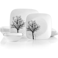 Corelle Vitrelle 18-Piece Service for 6 Dinnerware Set Triple Layer Glass and Chip Resistant Lightweight Square Plates