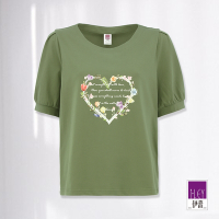 ILEY伊蕾 甜美愛心花圈棉質彈性上衣(綠色；M-XL)1232071222