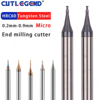 HRC60 High Quality 0.2-0.9mm Micro 2 Flutes Flat End Mill CNC Router Bit 4mm Shank Tungsten Carbide End Mill Mini Milling Cutter