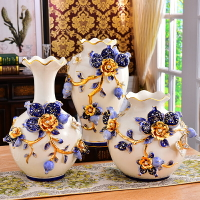 歐式創意大花瓶擺件奢華客廳干花插花高陶瓷藍石榴家居餐桌裝飾品