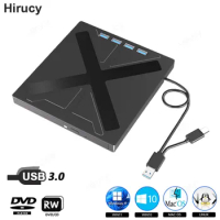 USB3.0 External Optical Drive CD DVD RW Reader Portable Burner CD/DVD Player with SD TF Card Slots for PC Laptop