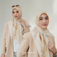 HARRAMU Jilbab Segiempat Motif Zera Coklat Voal Paris Premium Hijab Segi 4 Empat Kerudung Square Las