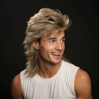 HAIRJOY Men'S 70s & 80s Synthetic Mullet Wig - Funny Pop Rock Style, Straight Rose Net Cap, White Sl