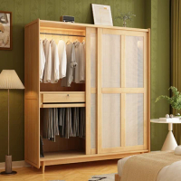 Nordic Rattan Solid Wood Wardrobe Space Saver Vertical Divider Storage Ventilation Bedroom Closet Elegant Muebles Room Furniture