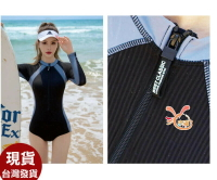 來福，G451泳衣凱茜拉鍊長袖連身泳衣泳裝M-3L正品，售價980元